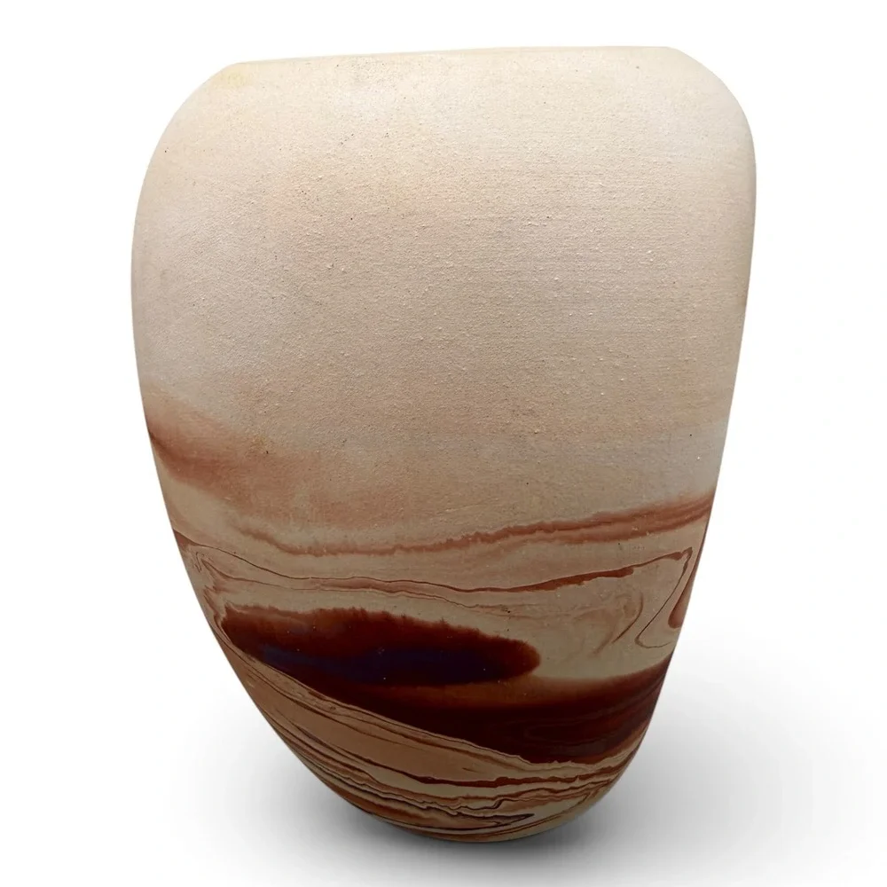Handmade Marbled Clay Vase Earth Tone Swirl Southwestern Pottery Vessel
